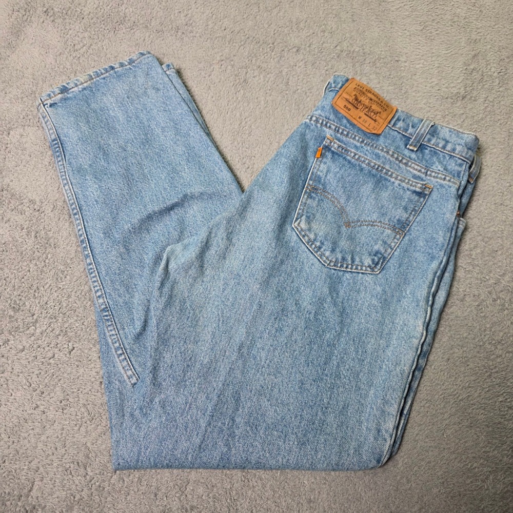 Levi's Mens 38x32 550 Relaxed Fit Tapered Jeans Light Wash Orange Tab 90s USA
